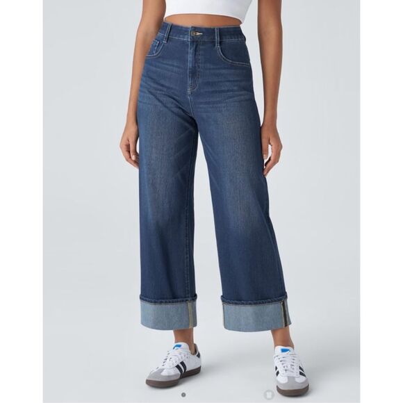 Halara Flex Wide Leg Cuffed Jeans Size L - Picture 1 of 9